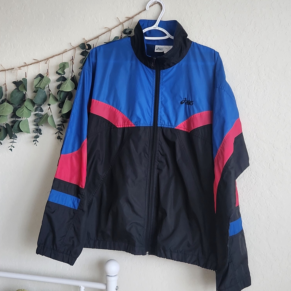 80s s Asics Zip UP Windbreaker Jacket Vintage Streetwear Sportswear